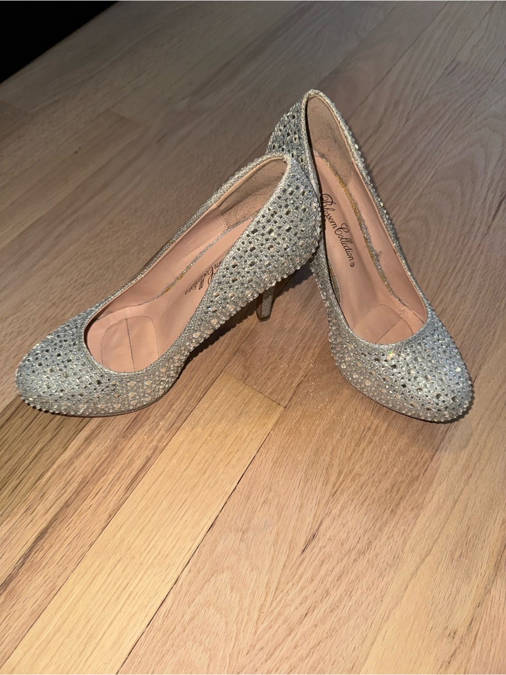 De Blossom Collection Silver Crystal Embellished High Heel Pumps - Picture 3 of 5